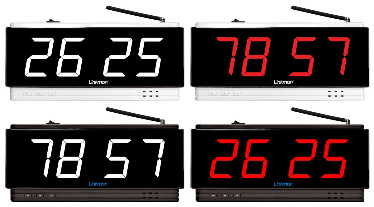 LM-D202H 색상 4종 — 화이트·블랙 본체에 백색·적색 숫자 조합