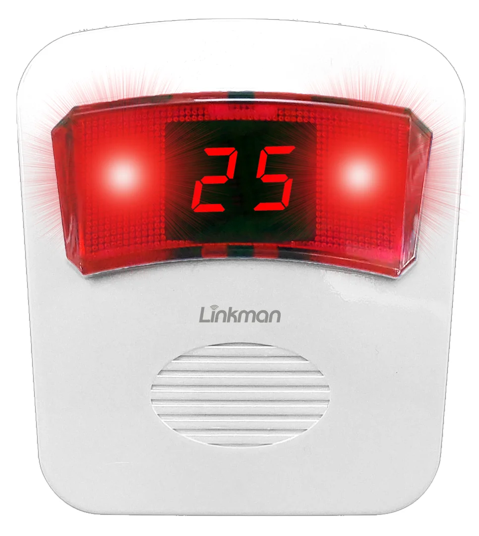 비상램프 수신기 LM-D700MV — 경광등이 켜지며 호출번호 25 표시